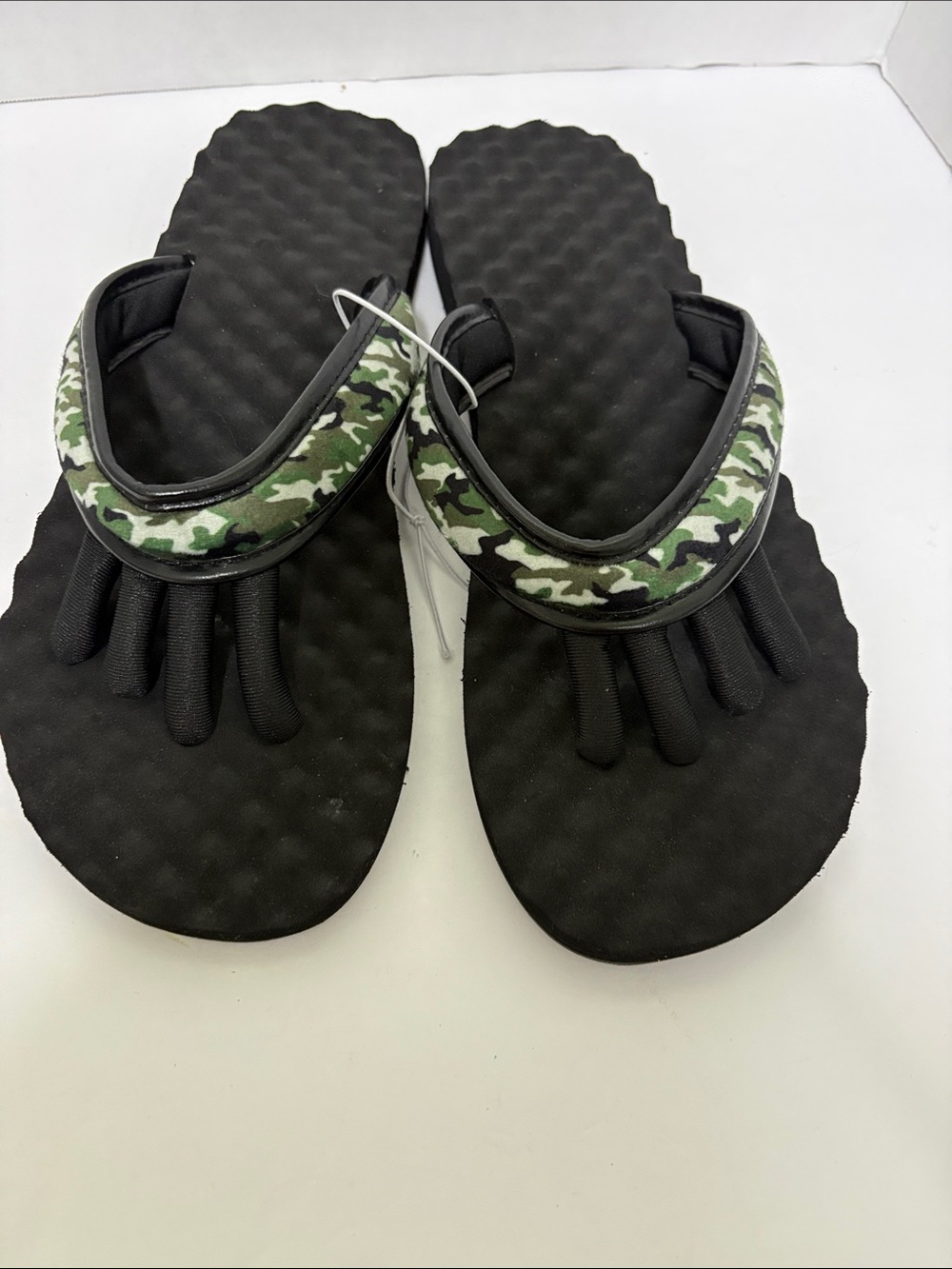 Kids Black Sandal Flip-Flops with Green Camouflage Strap